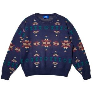 Vintage Lobo Pendleton Southwestern Aztec Tribal Knit Crew Sweater Medium USA